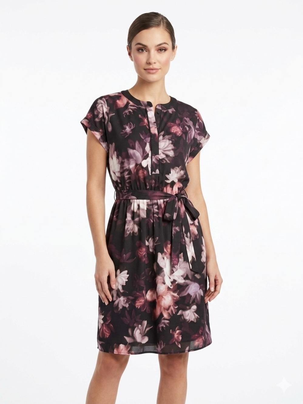 Simply Vera Wang Floral Dress Dark Romantic Green Burgundy Knee